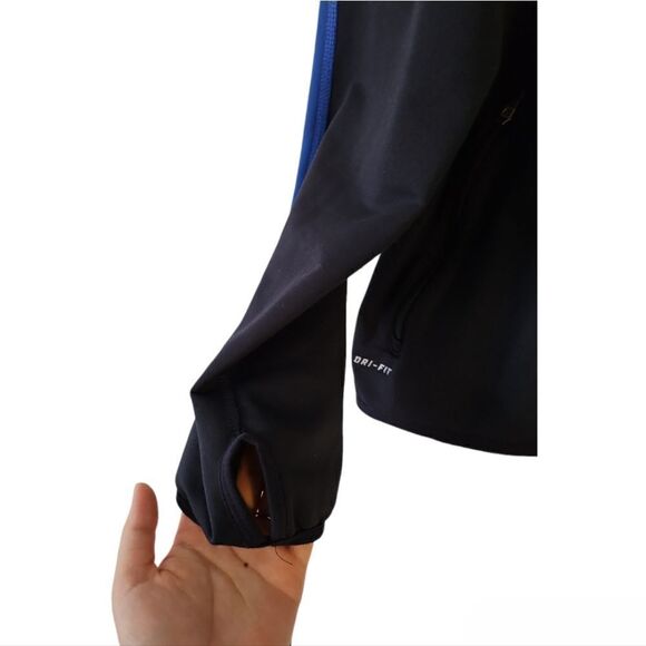 Nike Mens Dri Fit Track Running Jacket Fleece Lined Black W/Blue Stripe Sz Large - Picture 4 of 11